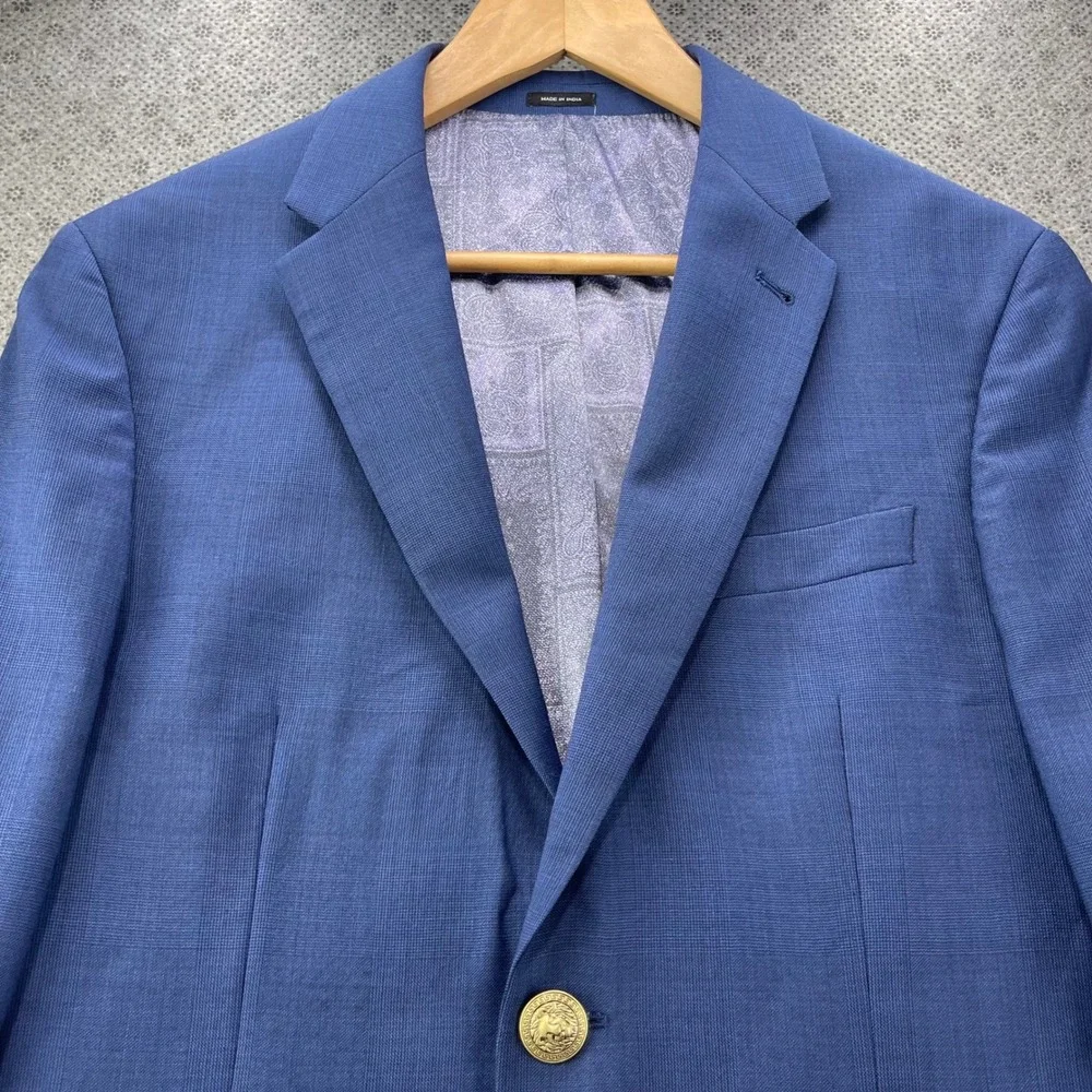 Jos A Bank 1905 Custom Blue Plaid Wool Blazer Lion Crest Buttons 40S Paisley